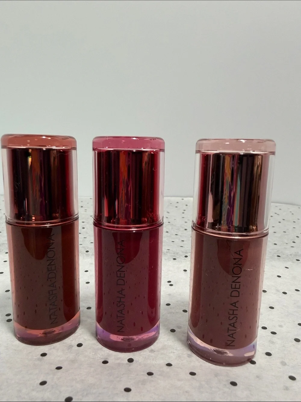 3 Natasha Denona Cream Lip & Cheek Trio — Deep Red, Berry Pink, Warm Rose